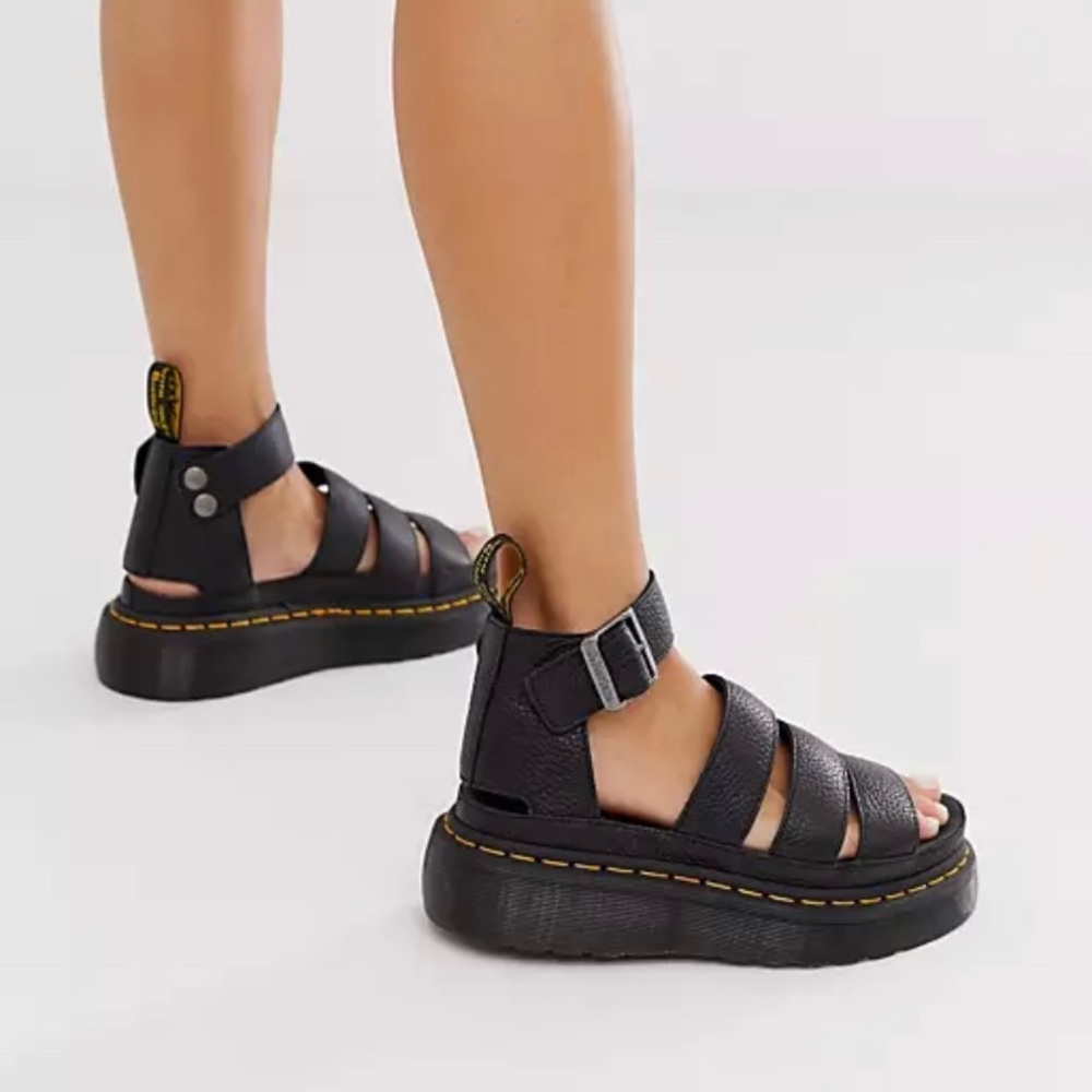 NEW CLARISSA II QUAD LEATHER PLATFORM SANDALS - Picture 3 of 15